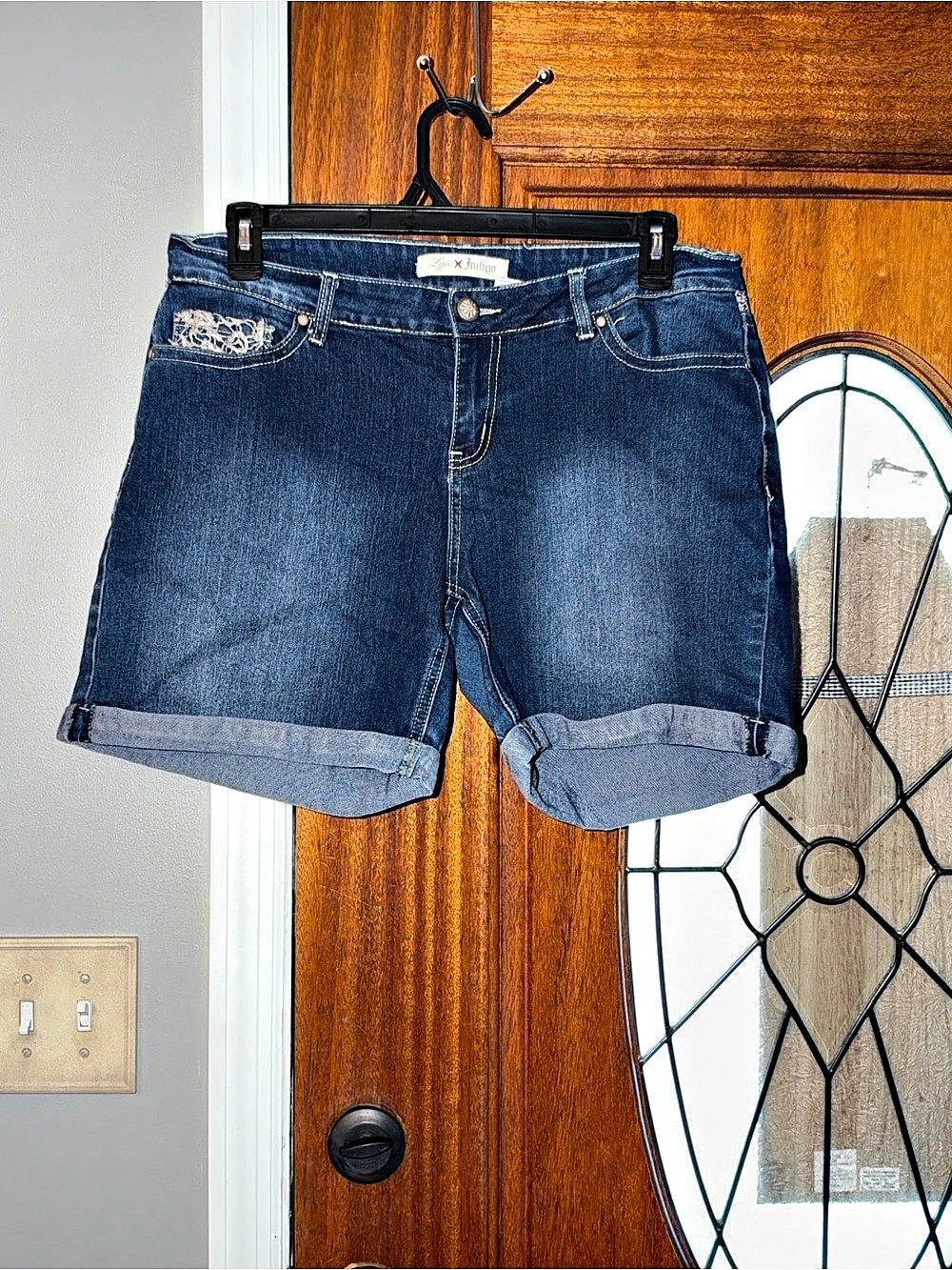 Love X Indigo Jean Shorts Lace Trim Size 16 in Blue